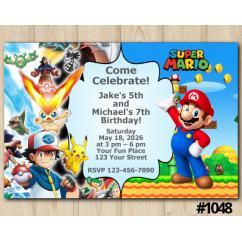 Twin Pokemon and Super Mario Invitation
